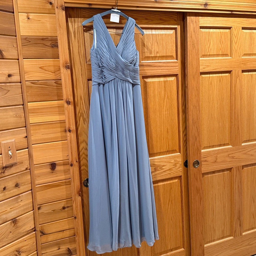 Azazie Dusty Blue V-Neck Chiffon Bridesmaid Gown